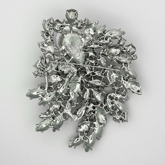 Rhinestone Crystal Brooch | Silver Tone Statement Pin | Teardrop Marquise - Picture 3 of 5